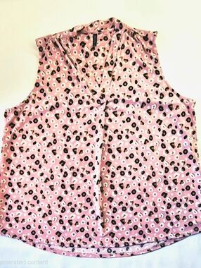 Sleeveless Pink Leopard Print V-Neck Top 3x
